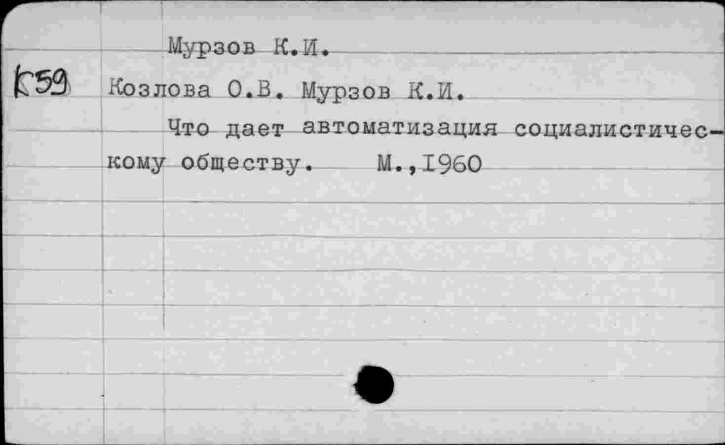 ﻿		—” Мтпмв К.1Г
£59	Козлова О.В. Мурзов К.И.	
	Что дает автоматизация социалистичес-комм обшег.тпчг.	м..тс»лп	
			1	- -	и
		
		
		
		
		
		
		